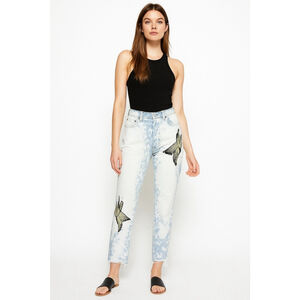 LF CARMAR Juliet Adour Bleach Wash Bird Patch Ankle Jeans Light Blue White 25